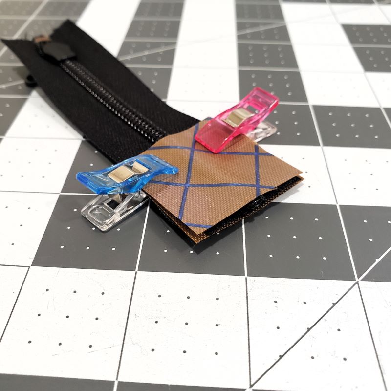 Zipper tab ready to be sewn