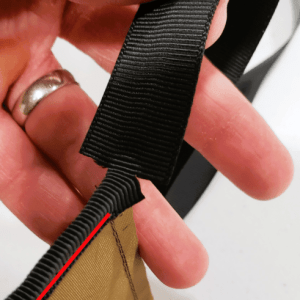 Picture showing how to cut the grosgrain to round a corner.