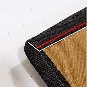 Instruction photo showing how to make clean grosgrain corners